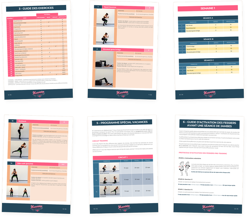 L'intérieur du kit BootyFull : exercices, programme, vacances, activation